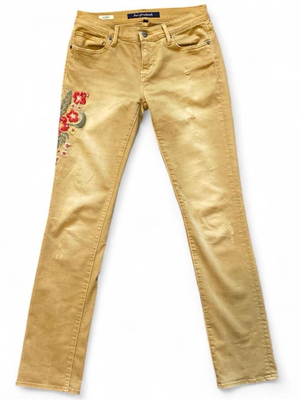 DRIFTWOOD Audrey Mustard Yellow Jeans with Floral Embroidery